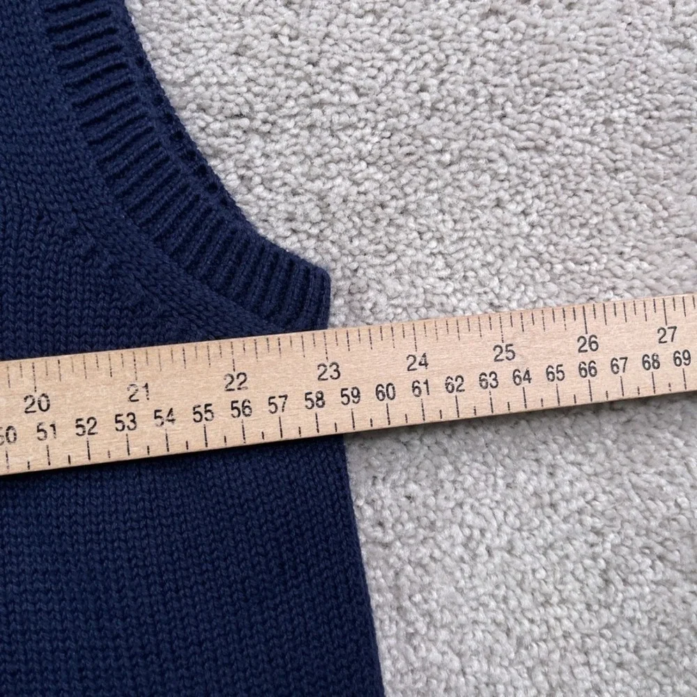 Vintage Lands End Sweater Vest Mens Large Navy Blue Knit V Neck Pullover USA‎